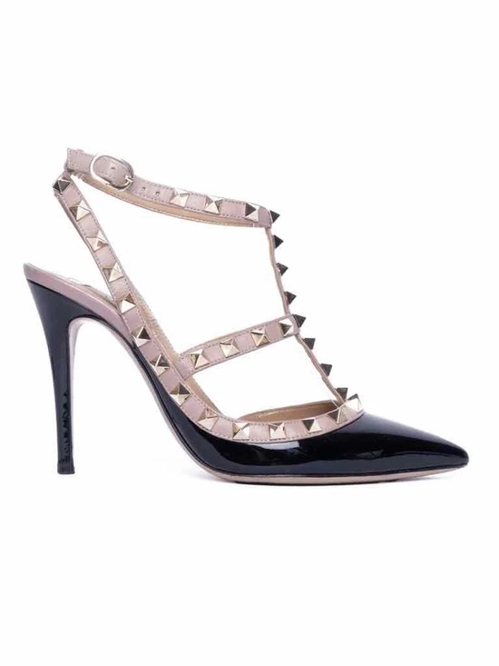 Valentino Garavani Shoes - Valentino Rockstud Caged Two Toned Black Patent Leather Stiletto Heel Pumps